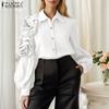 ZANZEA Women Turn Down Collar Casual 3D Flowers Splice Long Sleeve Blouse