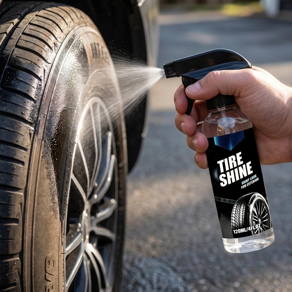 Tire Shine Spray 120ml Exterior Tire Dressing for Vehicle Rubber Protection and Shine Enhancer with Easy Spray Trigger Bottle