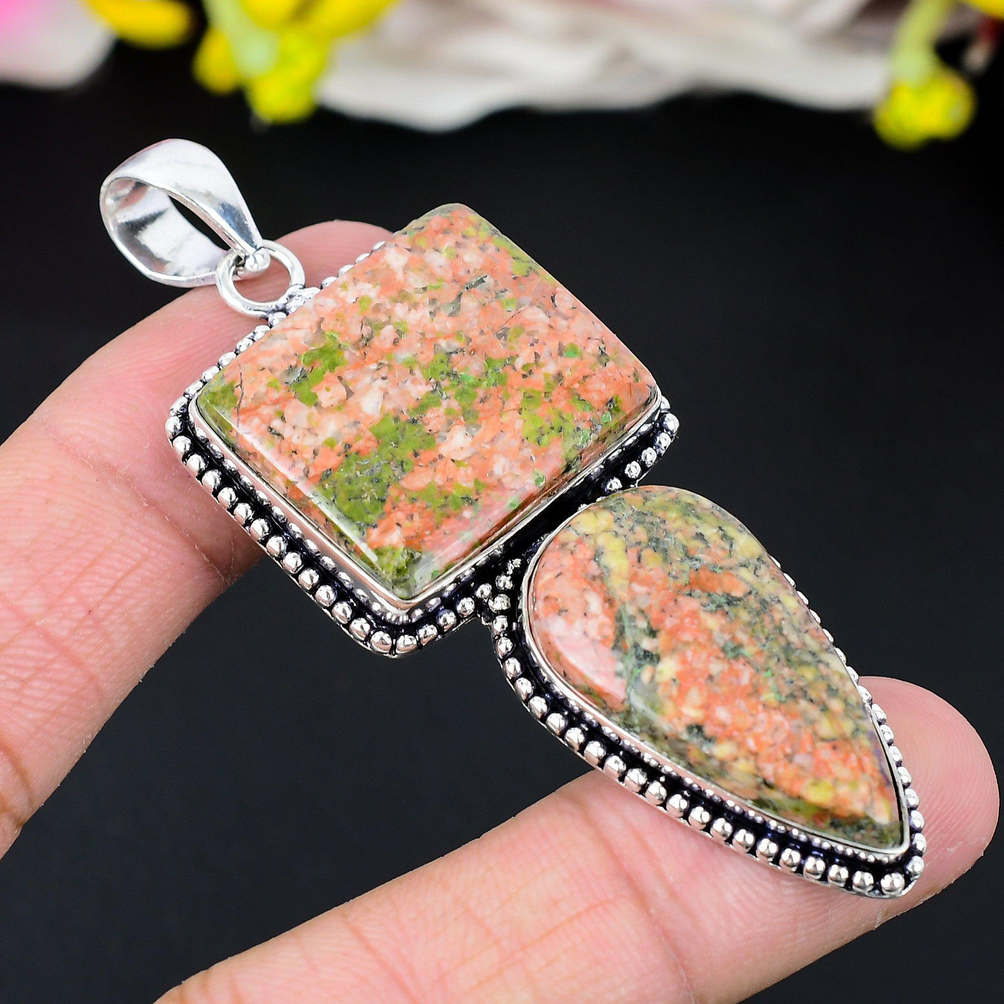 

Unakite Gemstone Handmade 925 Sterling Silver Jewelry Pendant 3.03 KG-275