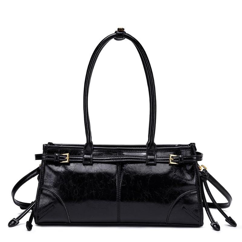 European and American Retro Large-capacity Boston Baguette Bag Head Layer Oil Wax Leather Women's Bag Trendy Messenger Bag