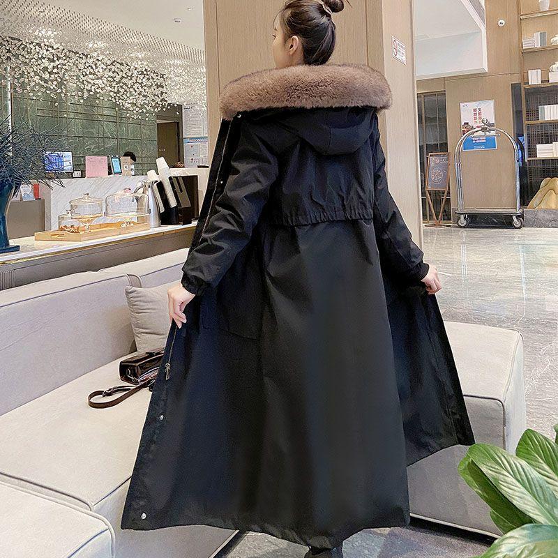 Nuova giacca invernale per mamme, parka in pelliccia sintetica ispessita con fodera staccabile e design lungo al ginocchio
