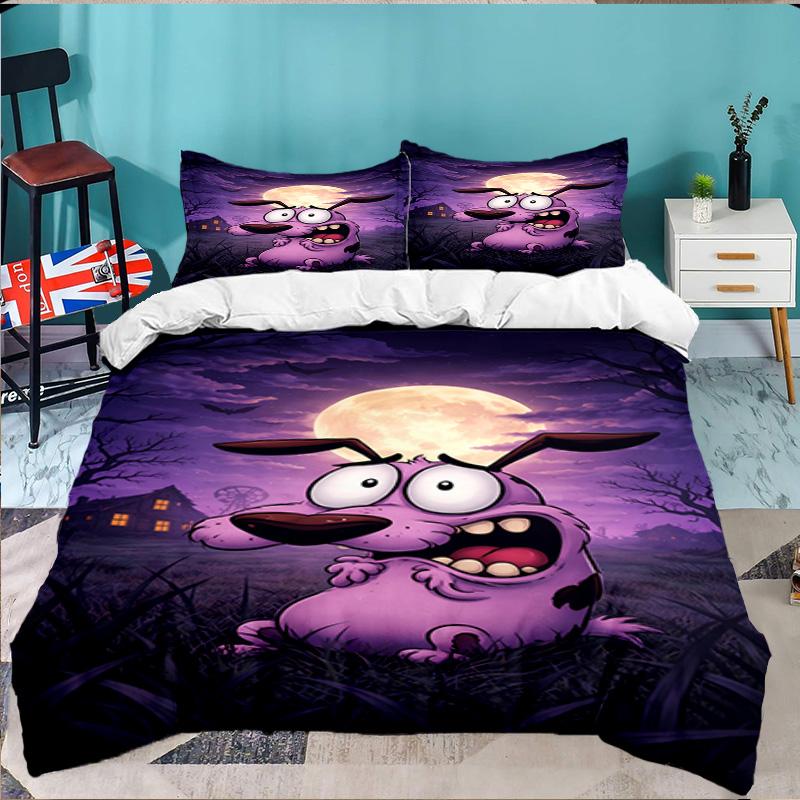 Courage dog Moonlit Adventure 3PCS Bedding set,Ideal for 1pc Duvet Cover And 2pcs Pillowcases Perfect for Fan gift,Ideal for Bedroom, Dormitory