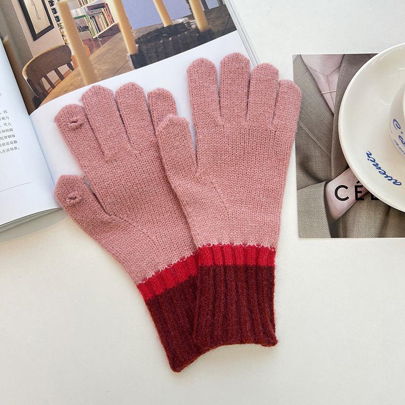 Nowe rękawiczki Dong Dong damskie Korea Południowa kolor dzianiny wełniane ciepłe jesienne i zimowe miłośnicy wskazują ekran dotykowy na zimno