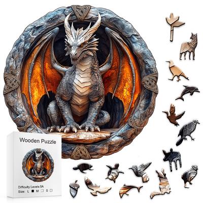 Puzzle-uri din Lemn Pentru Adulți - Puzzle Dragon Mecanic, Puzzle-uri Jigsaw din Lemn cu Formă Unică, Puzzle-uri din Lemn Adult, Puzzle de Familie, Goo