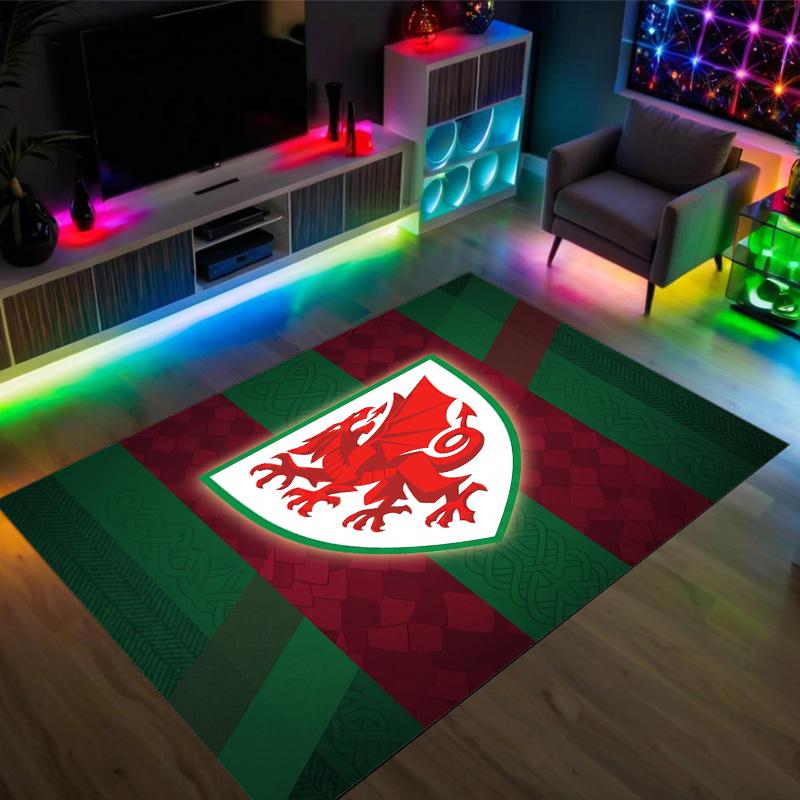Wales Rugby Design Kristall-Samt-Teppich Gemütlich Nicht?Rutschfester Teppich mit Aufdruck für Schlafzimmer Wohnzimmer Eingang