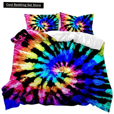 Juego de Funda Nórdica Tie Dye Boho Juegos de Cama Hippie Azul Morado Colorido Juego de Cama Twin Gypsy Queen King Size Poliéster Funda de Colcha