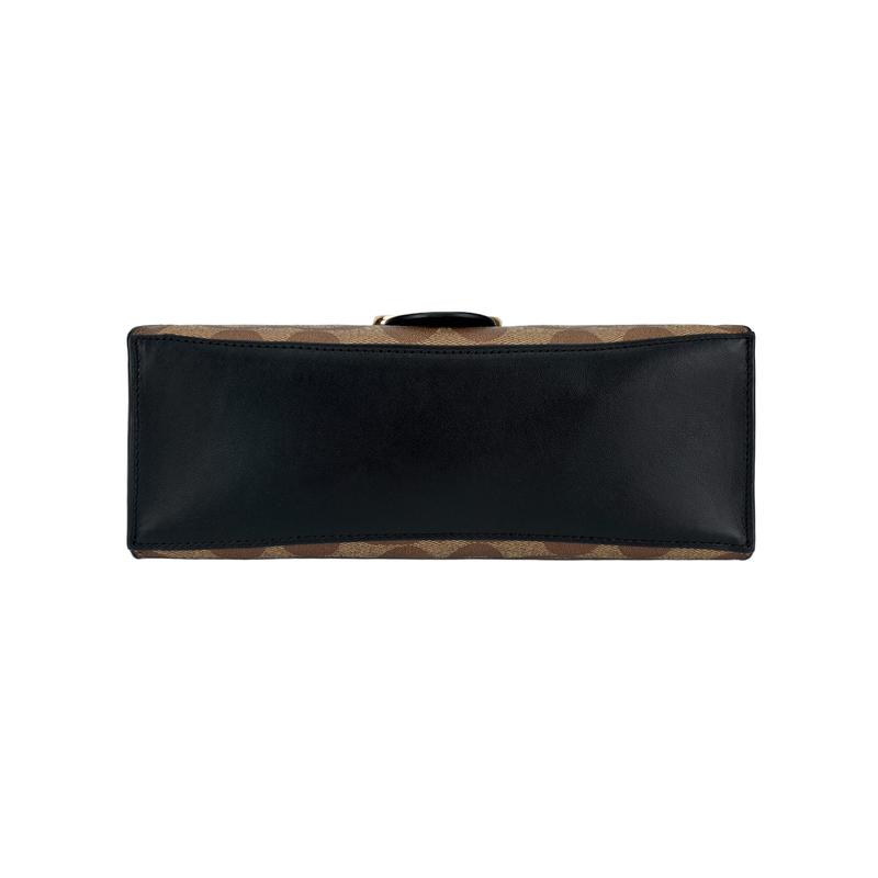 Coach Handtasche Pepper 22 Klassisch Presbyopie Klappe Beschichtetes Canvas mit Leder Handtasche Schultertasche Crossbody Tasche Klein Damen Braun und Schwarz