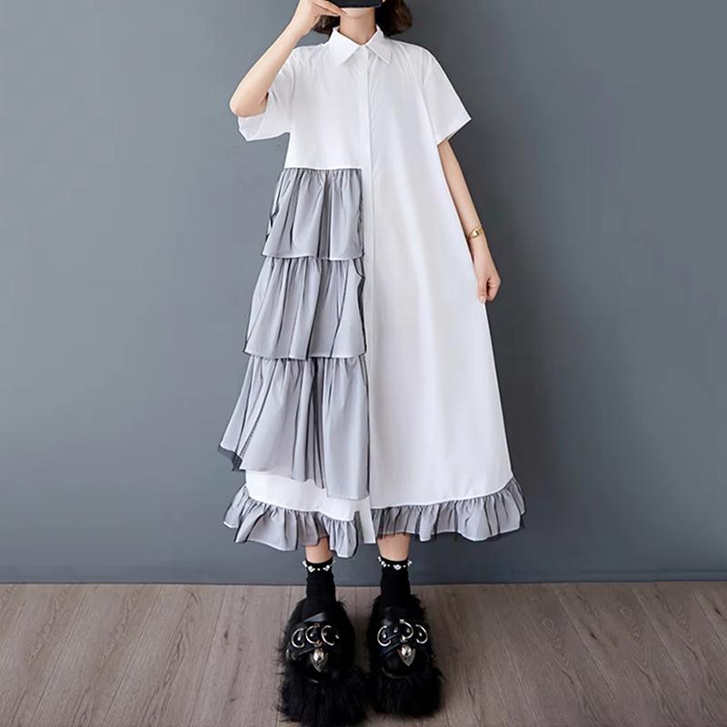 

XITAO Patchwork Mesh Pleated Dress ZMY1069 One Size белый