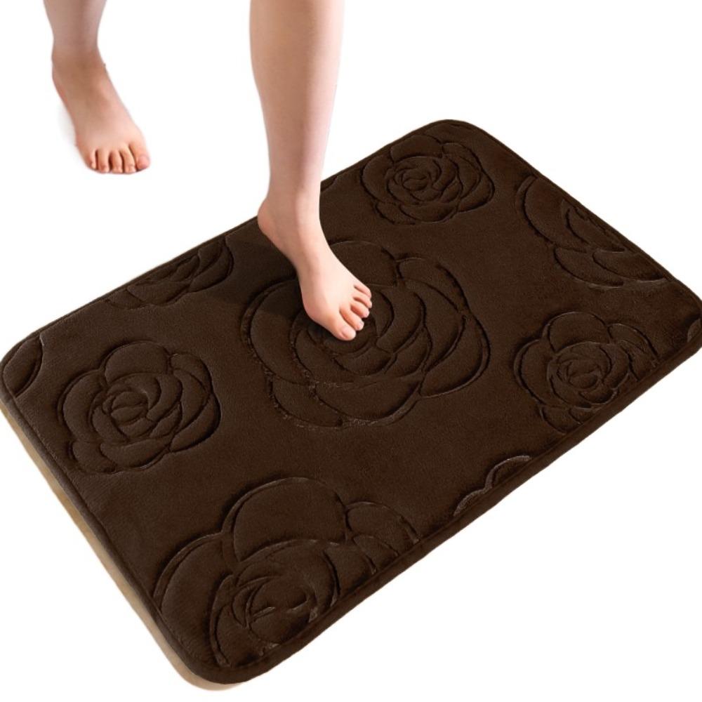 Machine Washable Rose Pattern Floor Mat Square Non-Slip Mat Coral Velvet Carpet  Bathroom