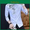 Long Spring Autumn Mens And Sleeve Shirt Fashion Casual Rose Pattern Print Shirt Mens Business Social Banquet Slim Shirt