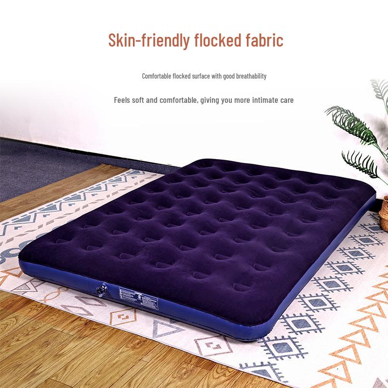 Thickened PVC Inflatable Air Mattress for Camping - Single/Double, Portable & Flocking Design