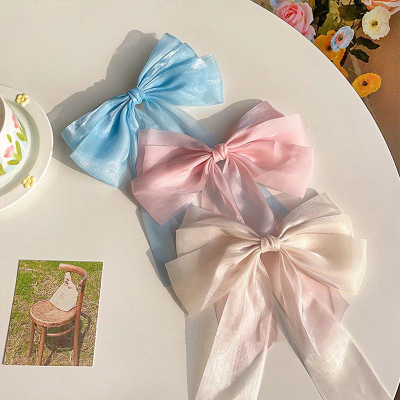 Women Elegant Bow Ribbon Hair Clip Fashion Solid Satin Spring Clip Simple Bowknot Hairpins Barrettes Hair Accessories For Girls