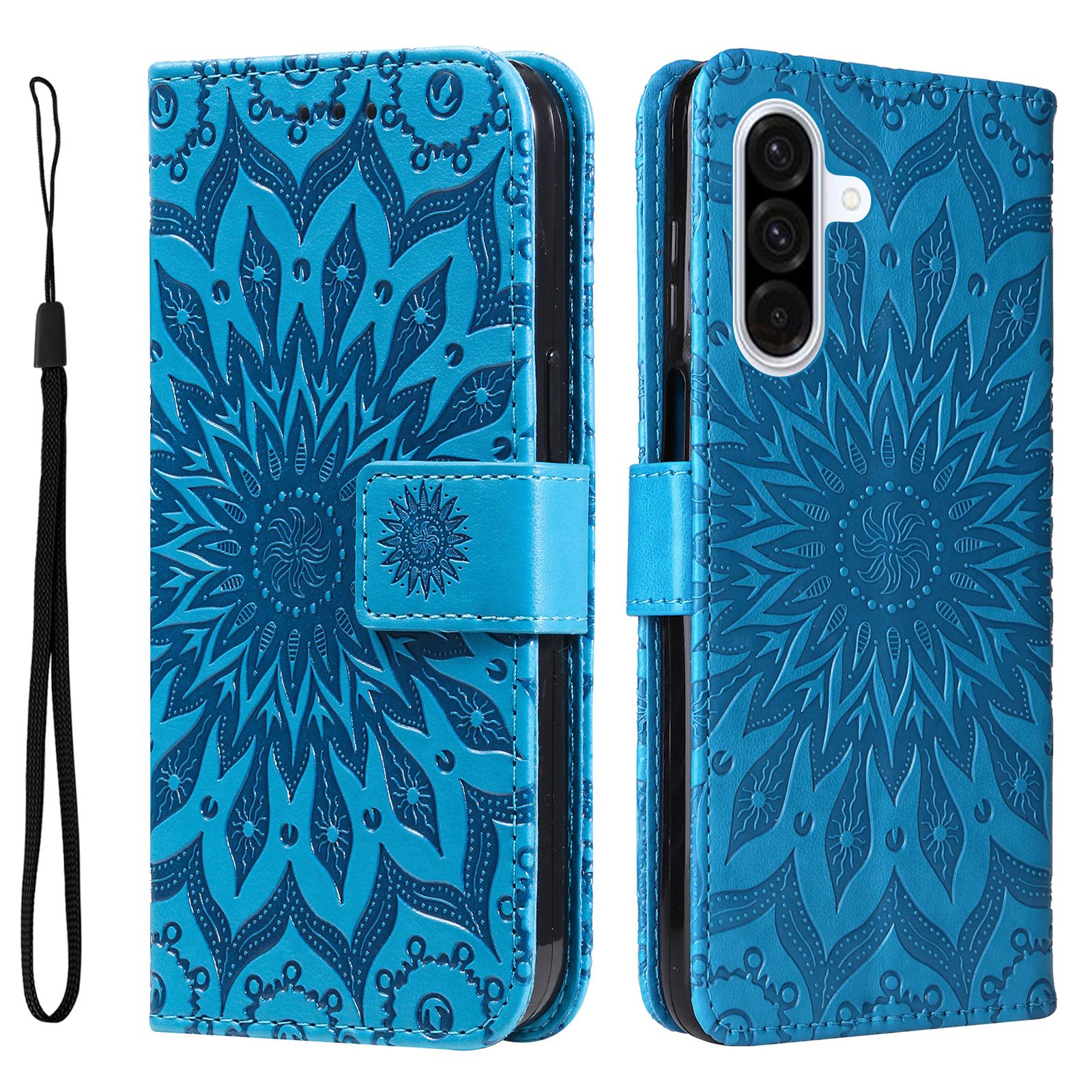 

Шкіряний чохол-гаманець для Samsung Galaxy A36 5G з тисненням соняшника Blue