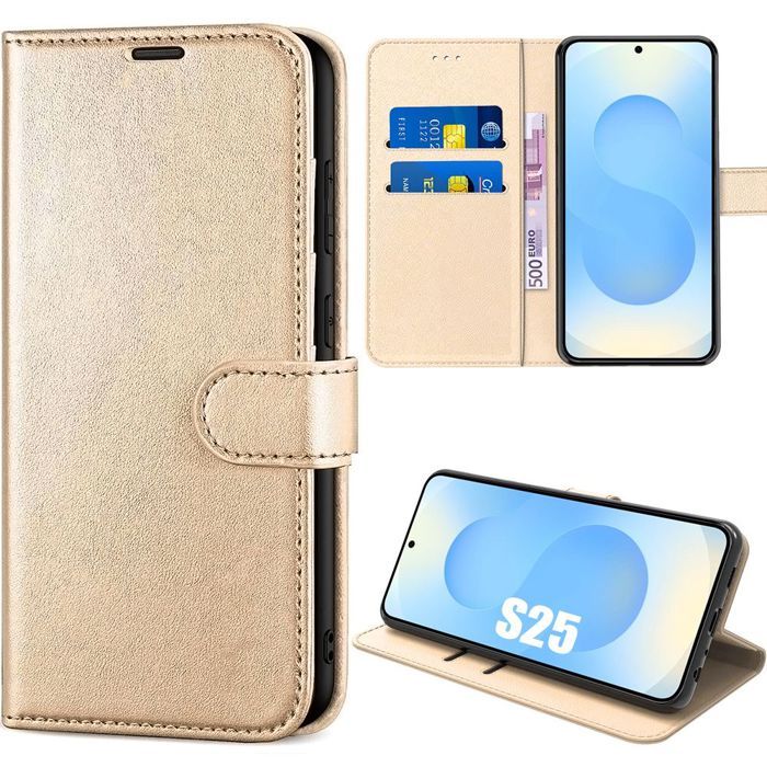 Coque de protection - BOOLING - Samsung Galaxy S25 - Antichoc - Cuir Synthétique - Doré