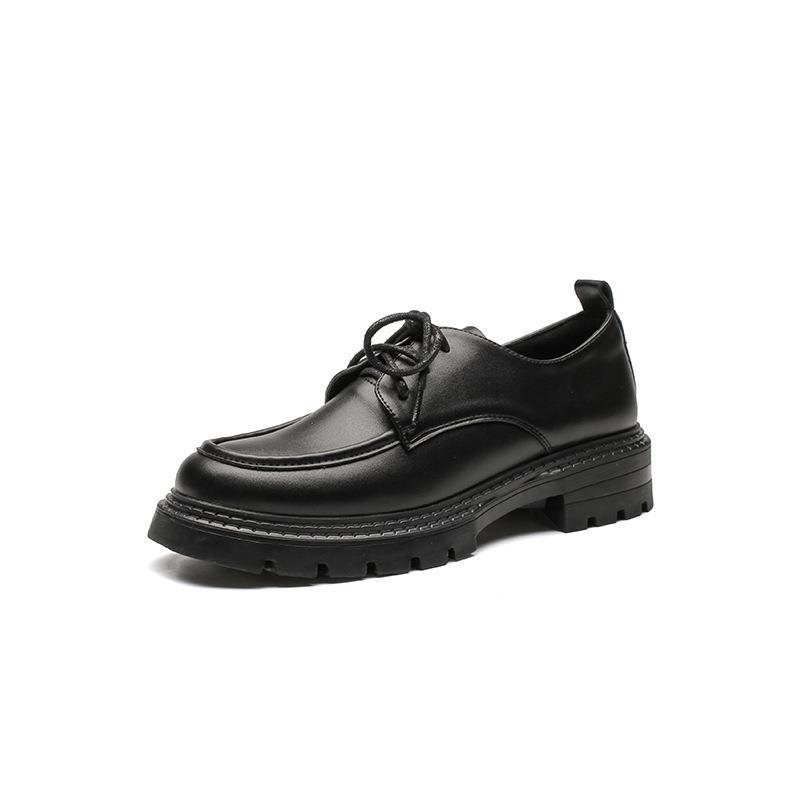 Round Toe Genuine Leather Women's Shoes Lace-up Shoes Autumn and Winter Four Seasons Student Skirt College Xiaoxiangfeng Huizhou Brock Leather Shoes