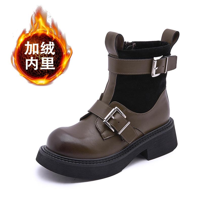 

Кожаные ботинки Мартин Женские 2025 Зима Новые Челси Дымчатые ботинки Бархатные Универсальные ботинки Платформа Ботильоны Короткие ботинки 40