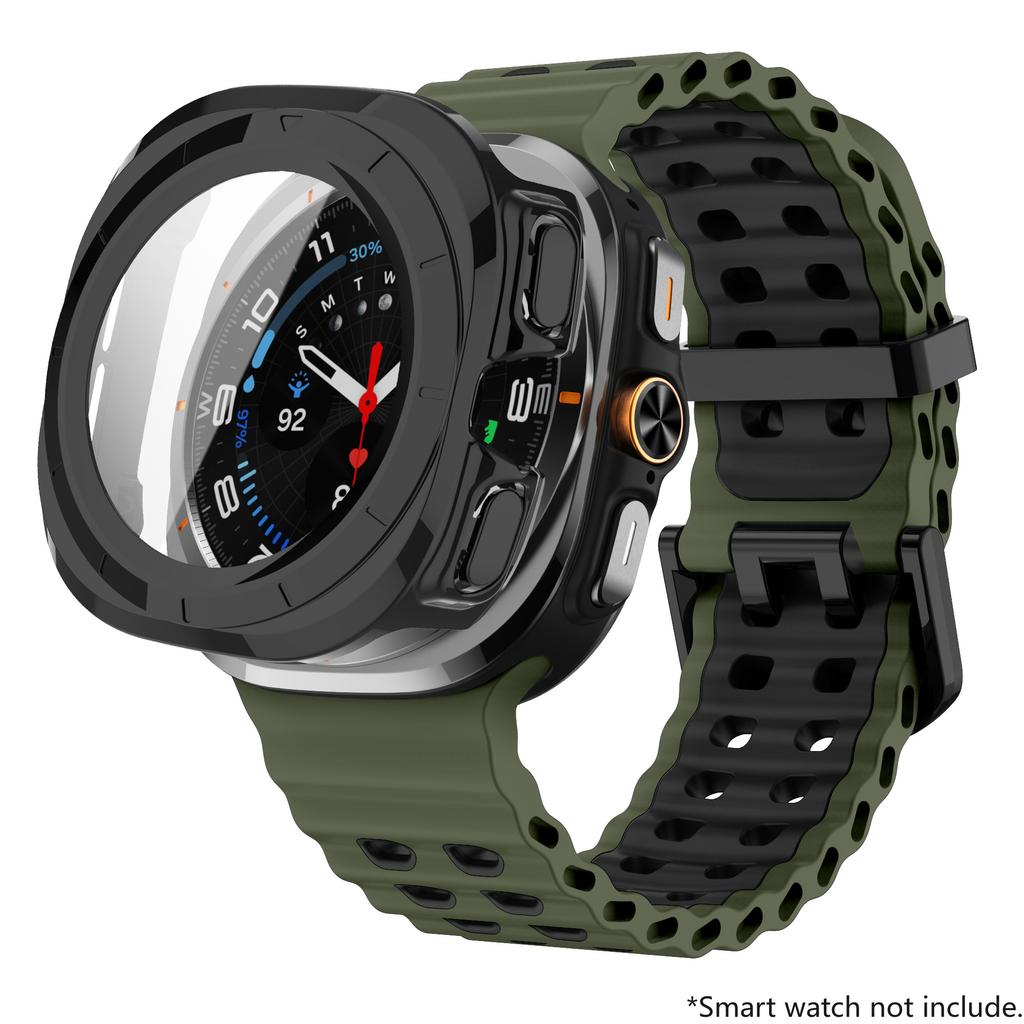 Glass+Case+Band For Samsung Galaxy Watch Ultra Strap 47mm Sport silicone Bracelet for Galaxy Watch Ultra 7 47 Strap Accessories