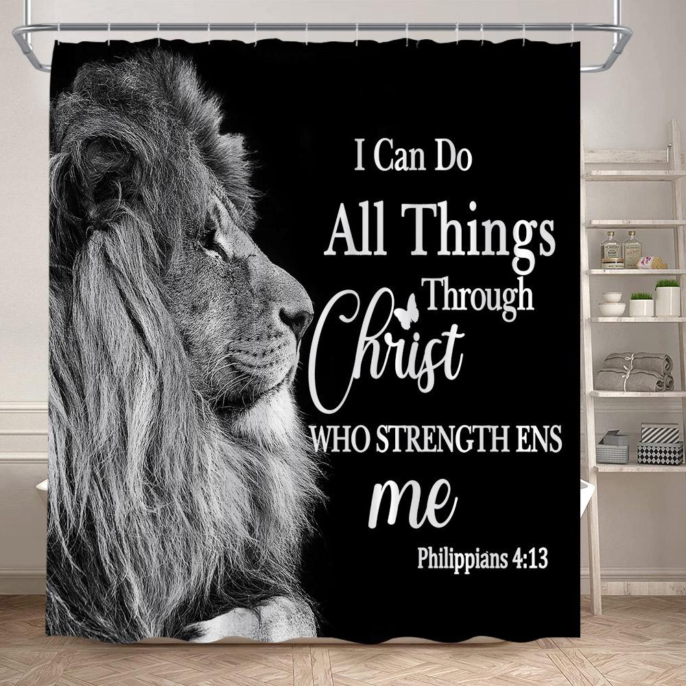 Wild Animals Shower Curtain Motivational Words Panther Tiger Lion Modern Bathroom Decor Dark Polyester Bath Curtain With Hooks