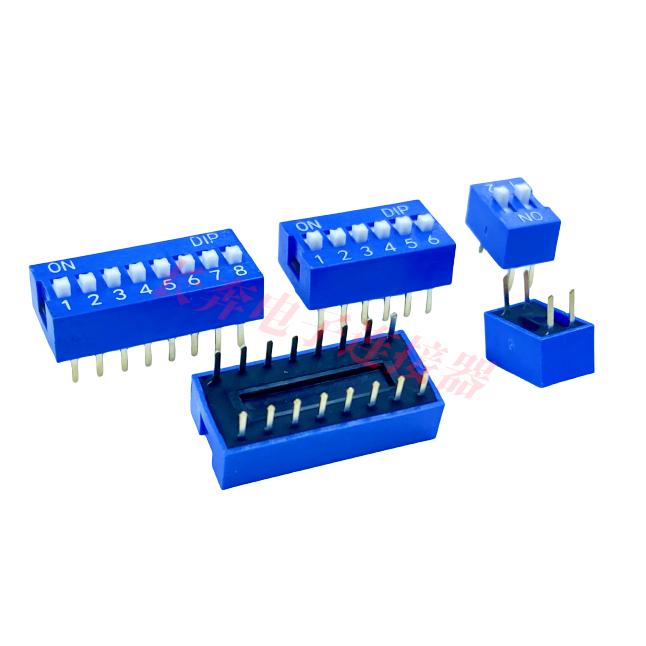 2.54MM Red/Blue DIP Switch, 1-10 Positions, Through-Hole Flat Actuator
