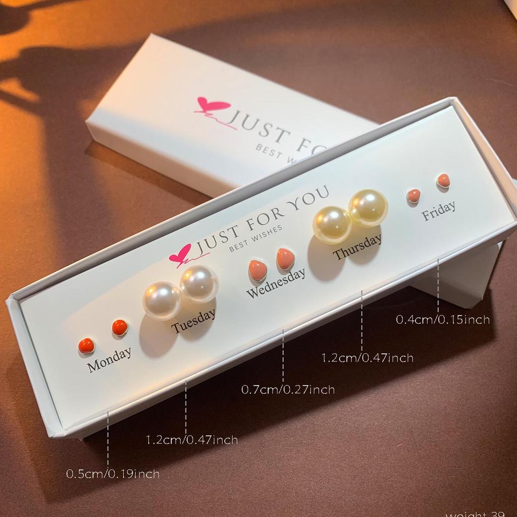 Weekly Earring Set: Flower Zircon Studs, Simple Ear Cuffs, Pearl Tassel French Earrings - 5 Pairs