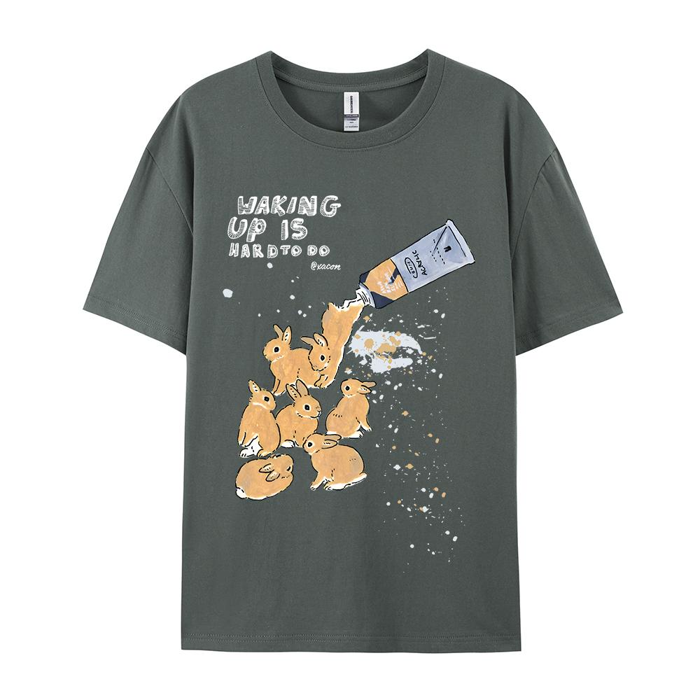 American Retro Rabbit Print Short Sleeved T-shirt For Women Men In Harajuku Lazy Style Pure Cotton Versatile Round Neck Tee