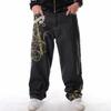 European and American Embroidered Hip-hop Jeans Men's Trend HIPHOP Street Dance Casual Loose Plus Fat Plus Size Skateboard Pants 30-46