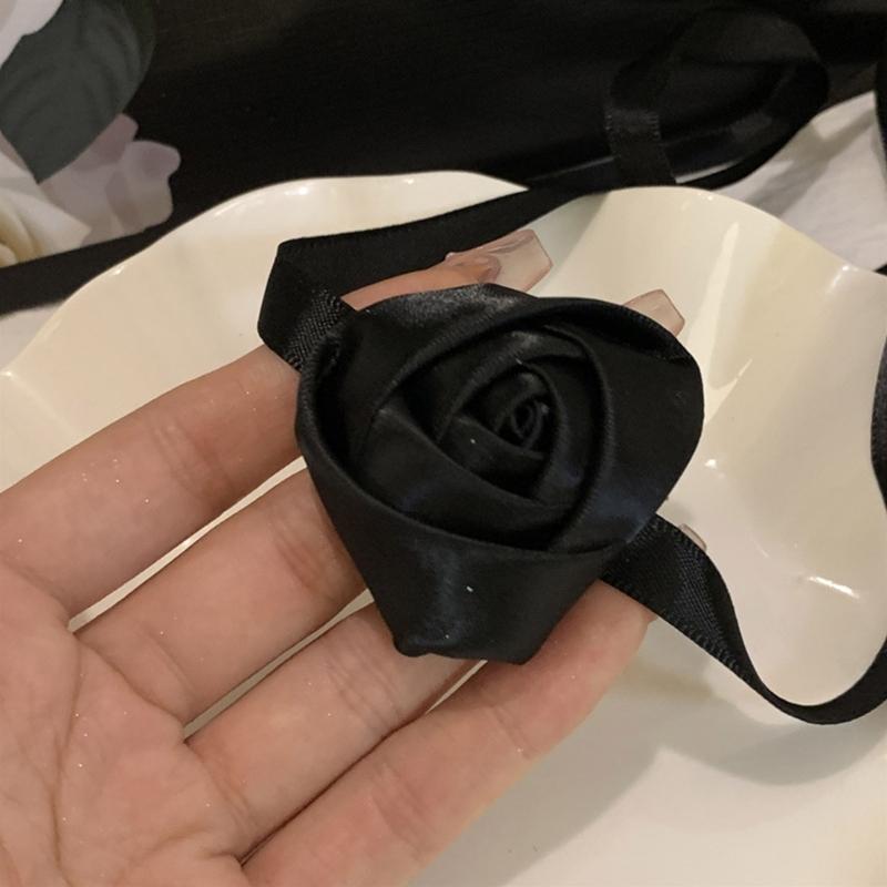 Flower Choker Necklace Soft Fabric Material Flower Choker Rose Ribbon Necklaces Cloth Accessories for Women Teen Girls