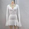 Women's 2024 Autumn/Winter Solid Color Low Neck Long Sleeve Ruffle Dress