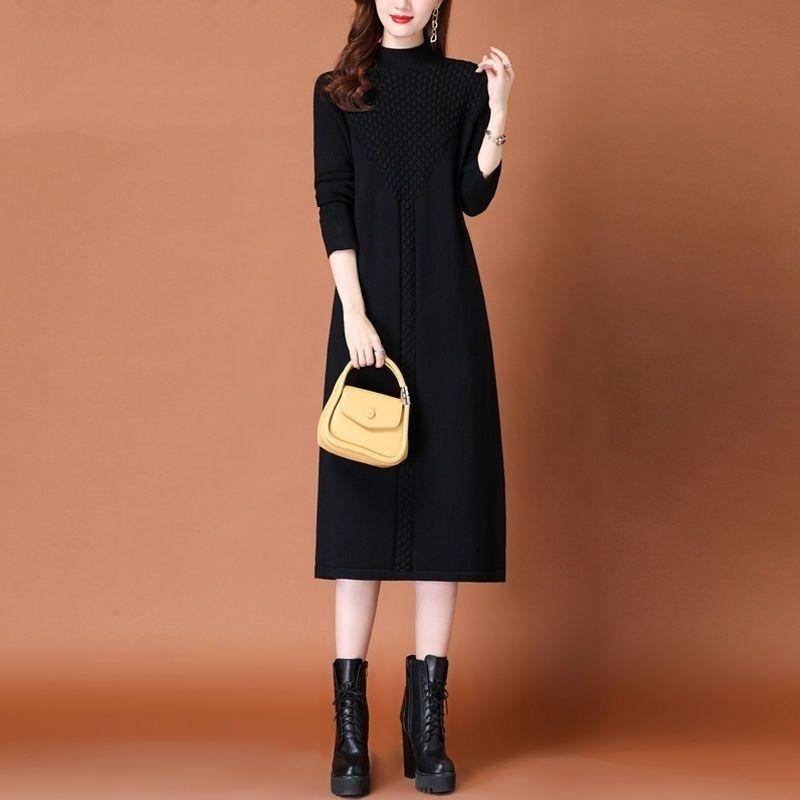 Long Sweater Women's Knee-length Autumn and Winter Dress Women's Loose Knitted Sweater Dress Pullover