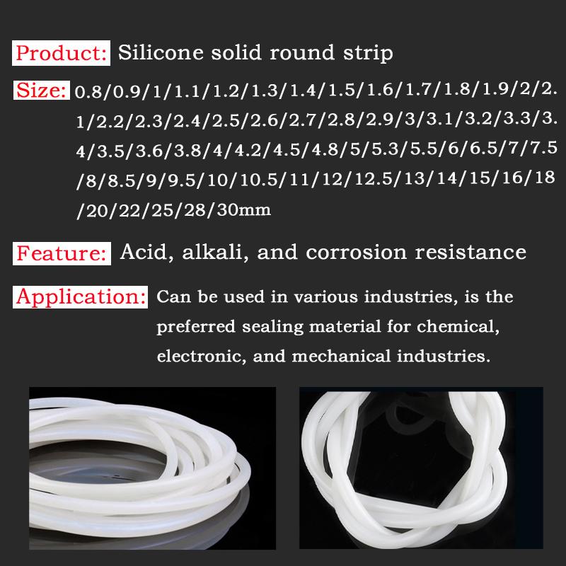 1/5/10meters White Silicone Solid Round Strip O Type Silicone Solid Seal Strip D: 0.8/0.9/1/1.1/1.2/1.3/1.4/1.5/1.6/1.7/1.8~30mm