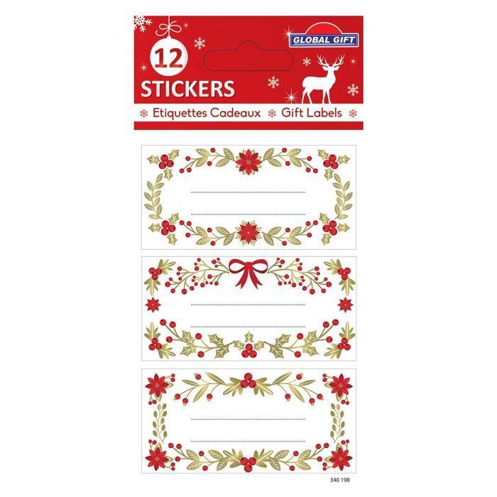 12 Christmas Adhesive Labels - Foliage with Gilding