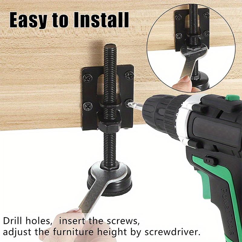 4 szt. Regulowane nóżki poziomujące, wytrzymałe nóżki poziomujące do mebli, nóżki poziomujące do szafek, sof, stołów i krzeseł, zestaw nakrętek z gwintem T, czarny