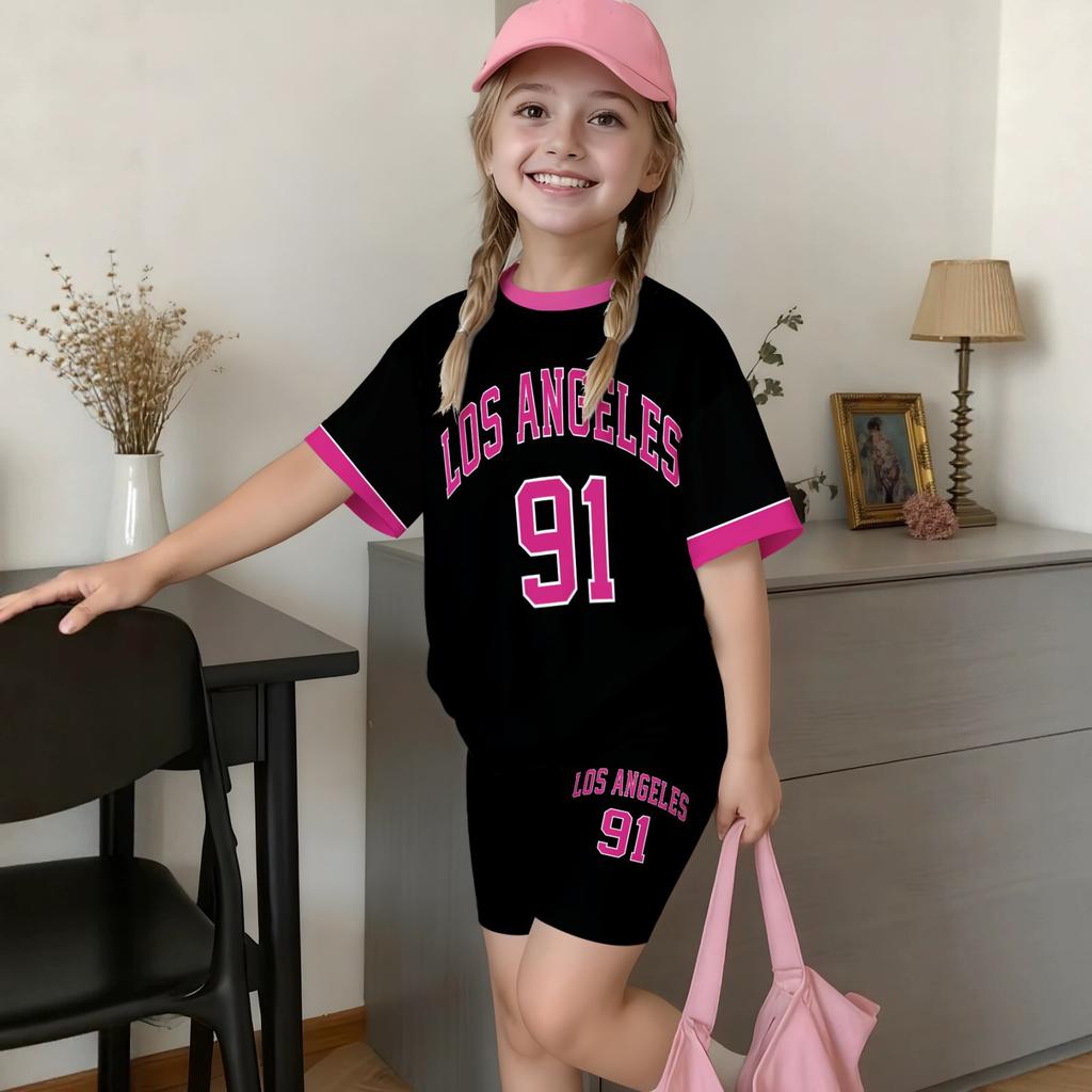 Kids Letter Print T-Shirt and Shorts Set - Round Neck Short Sleeve Top with Matching Shorts - Casual Summer Outfit for Boys and Girls