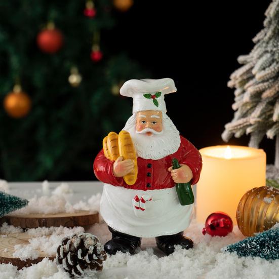 Christmas Santa Claus Chef Figurine Resin Cartoon Santa Statue Holiday Party Home Office Kitchen Desktop Decoration Ornament