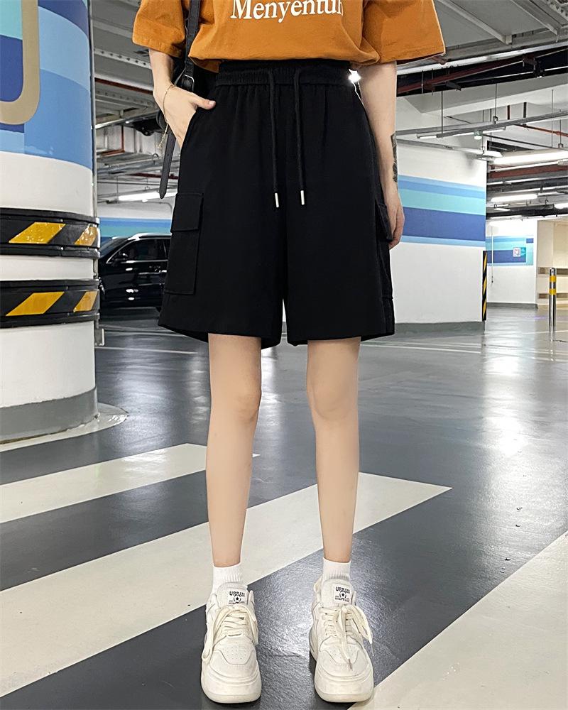 Dámské růžové elastické v pase volného střihu letní sportovní šortky se širokými nohavicemi