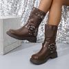 Winter Round Toe Thick Sole Non-Slip Casual Mid-Tube Boots Fashionable New Buckle Elegant Large Size Riding Boots For Women