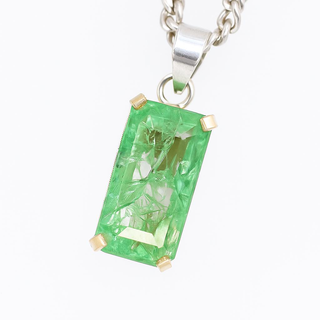 A+ CERTIFIED 44 Ct Natural Green Emerald 925 Sterling Silver Emerald Cut Pendant AI-127-NS