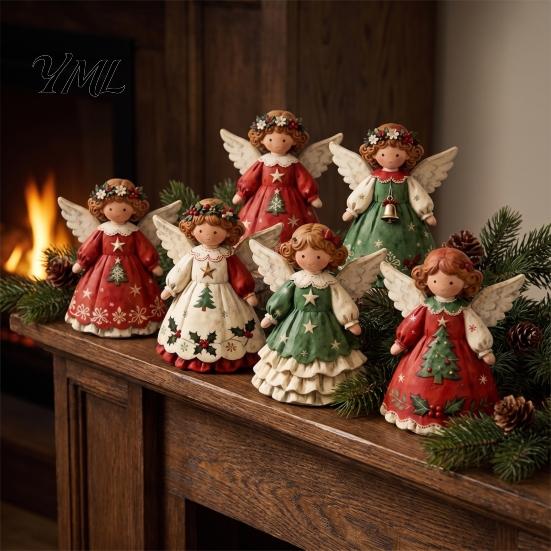 Interior Door Frame Decorations 6Pcs Vintage Angel Wooden Ornaments, Christmas Hanging Decor Set Home Wall Accents with Jute String, Rustic