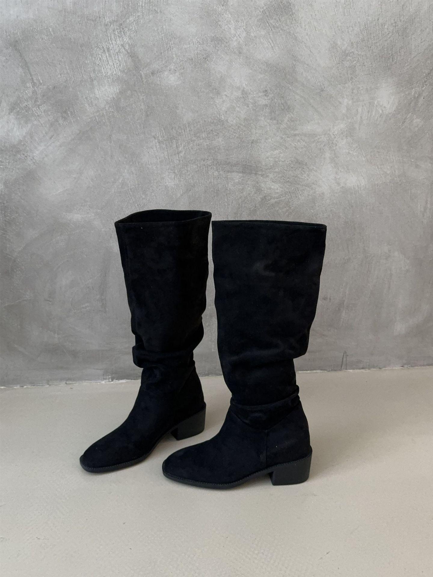 

2025 autumn and winter new fashionable versatile inner height increase long tube western cowboy boots thick heel stacking boots small man 39 чёрный