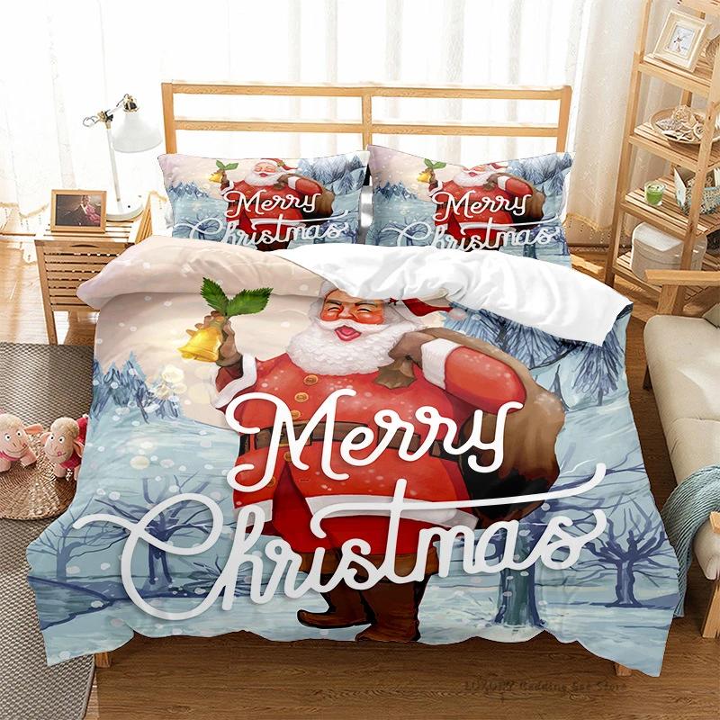 3Pc Duvet Cover Christmas Series Snowman Red Hat Gift Print Festive Bedding Set for Kids and Adults Single Double Queen 220x240