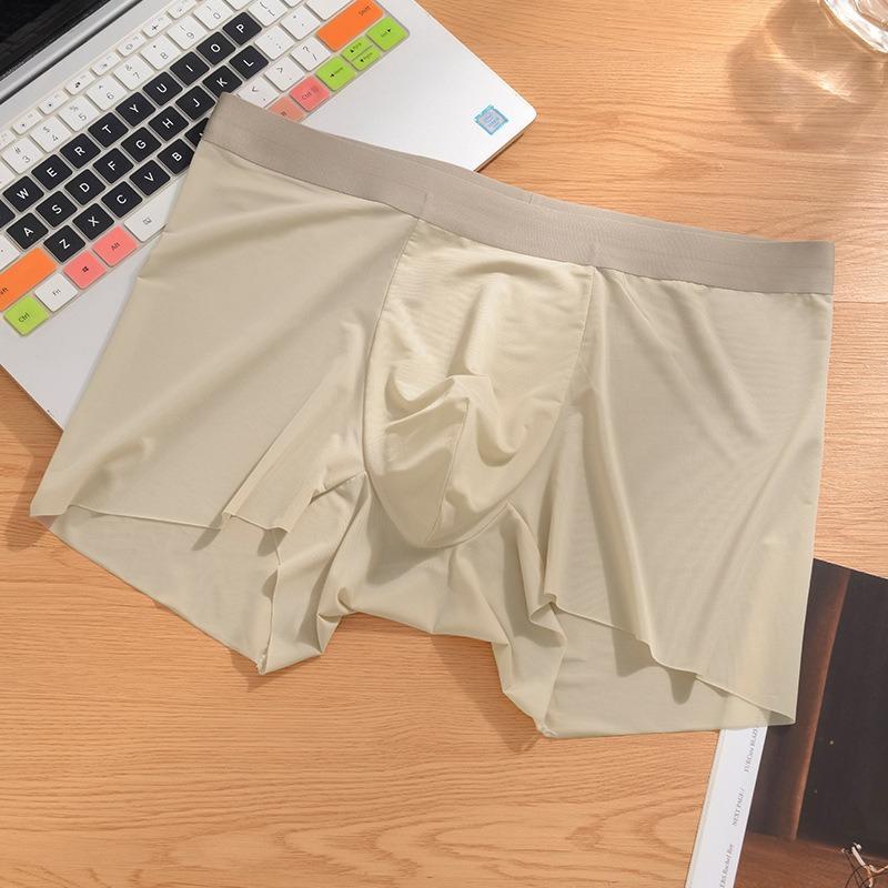 Men's Summer Ice Silk Antibacterial Cool Feeling No Trace Breathable Quick Dry Mid Waist Flat Angle Briefs