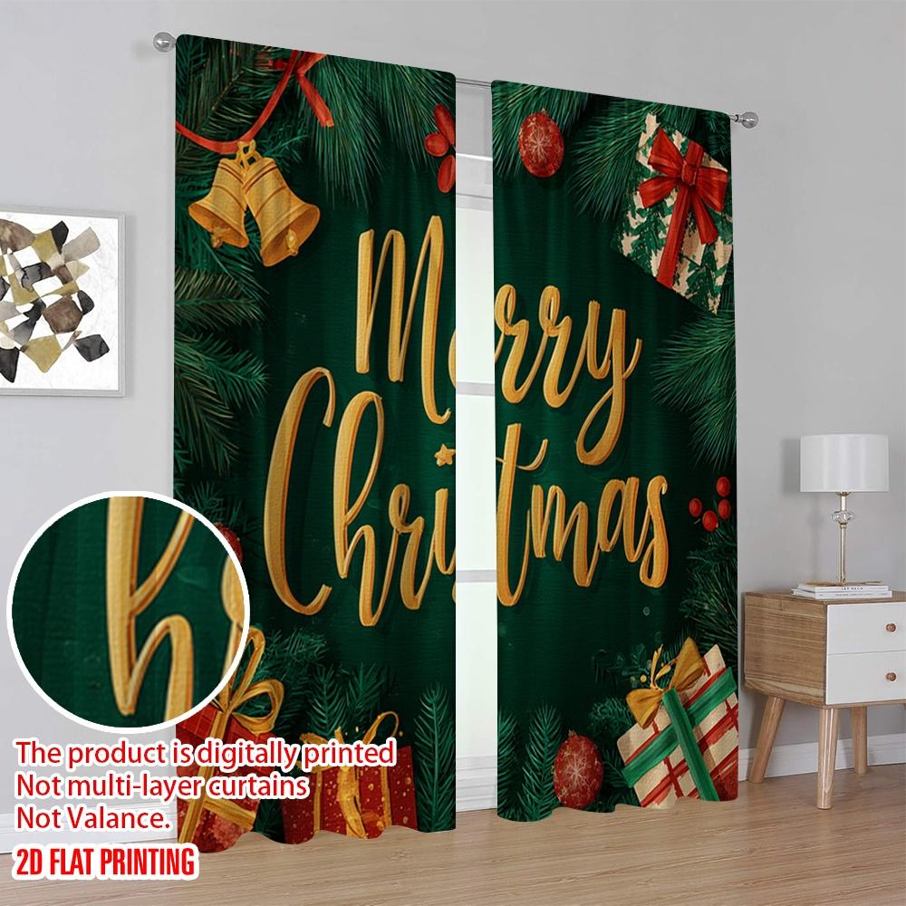 2pcs,2D Plane Printing Popular Curtain Panels Tree and Presents 100% Polyester (without Rod) Gifts Use for Bedroom, Contemporary