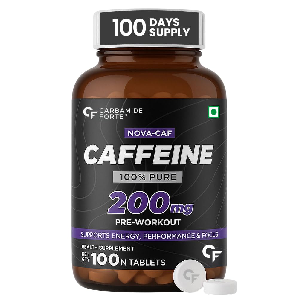 

Carbamide Forte Caffeine Tablets 200mg | Pre Workout Gym Supplement for Men & Women | 100 Veg Tablets