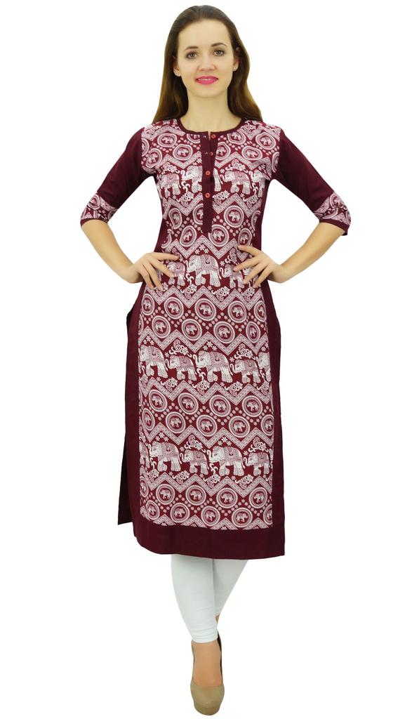 Phagun Women's Designer Straight Black Kurta 3 4 Sleeve Printed Casual