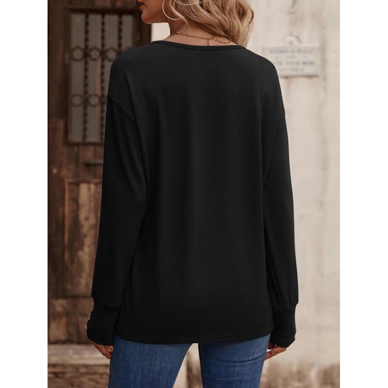 Women's V-Neck Button Down Shirt 2025 Fall Winter Long Sleeve Loose Fit Casual Top Blouse