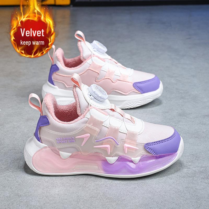 Girls' Cotton Winter Sports Shoes with Velvet Lining | 2025 Style | Medium & Large Sizes | Rotary Buckle | Warm Running Dad Sneakers