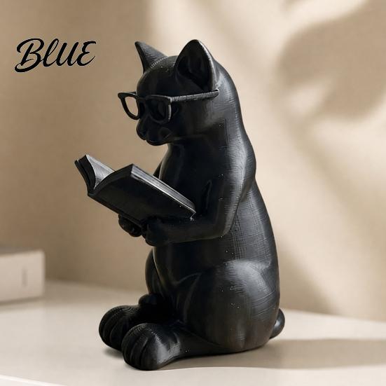 Cat Reading Book Ornament 3D Printed Figurine Decorative with Weighted Anti-Slip Base