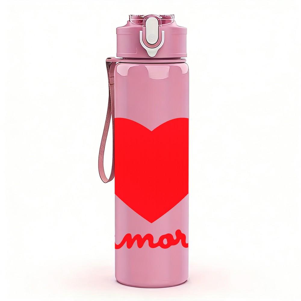 1PC Red Heart Come On Motivational Print 750ml Color Plastic Sports Water Bottle Leakproof Flip Straw Lid Suitable for Sports Office Home Use