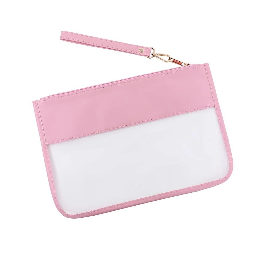 PVC Clear Letter Wash Cosmetic Bag Travel Snack Bag Clear Letter Embroidered Bag for Travel Beach Portable Toilet Storage