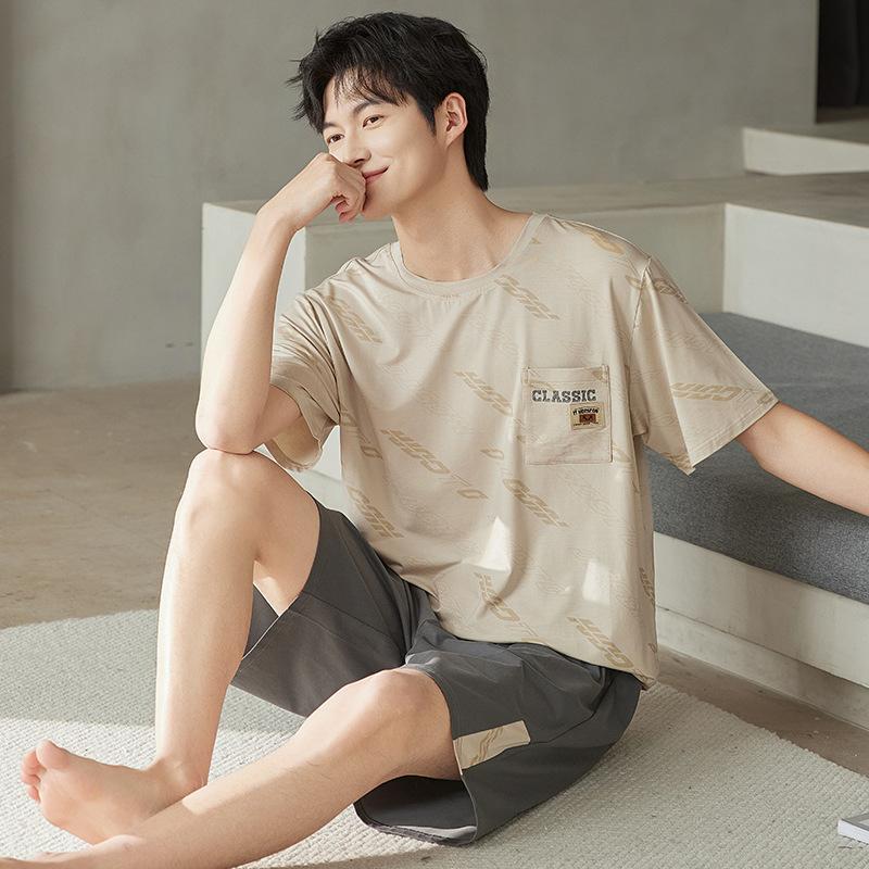 Pajamas Men's Summer Cotton Short Sleeve Shorts 1011 New Summer Thin Outer Wear Men's Large Size Loungewear Set